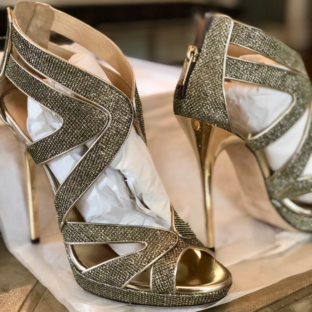 Jimmy Choo heels gold bronze